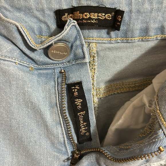 DOLLHOUSE x You Are Beautiful Distressed Light Blue Denim Shorts - Picture 6 of 6
